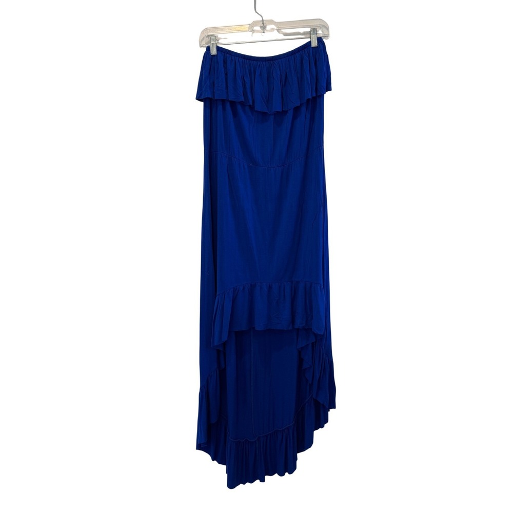 Lilka Dress Womens Medium Blue Strapless‎ High Low Ruffle Maxi Anthropologie
